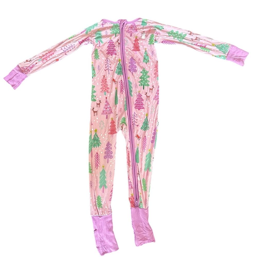 Little Sleepies Pink Twinkling Trees Christmas Zippy Bamboo pajamas size 2T